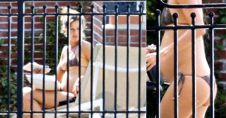 Ao tomar sol de biquíni, Gisele Bündchen exibe a gravidez