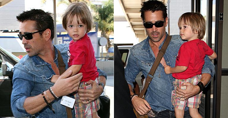 Paizão Colin Farrell paparica o pequeno Henry em Los Angeles