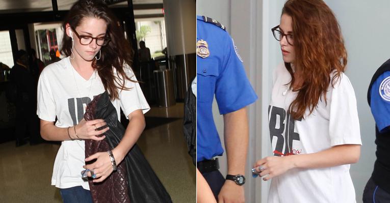 Kristen Stewart é clicada com blusa de Robert Pattinson