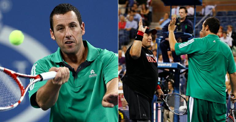 Adam Sandler brinca de jogar tênis em torneio nos EUA