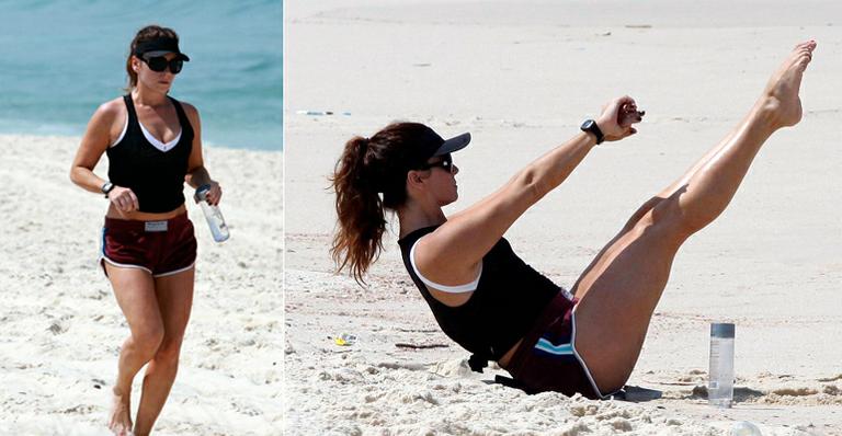 Prestes a viver advogada vaidosa, Giovanna Antonelli se exercita na praia