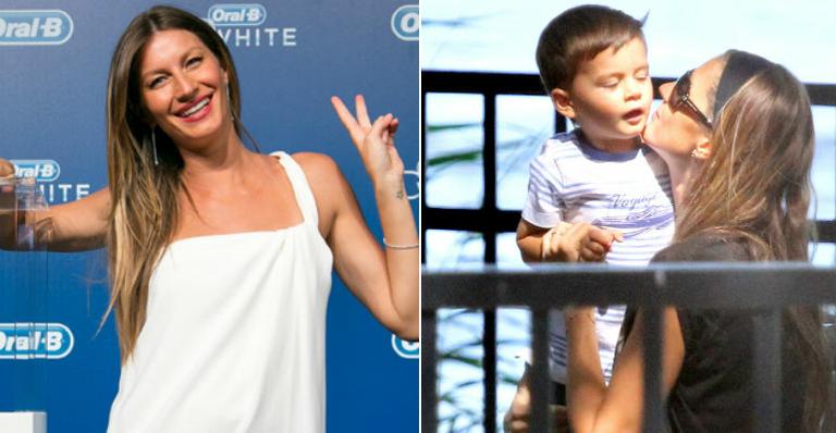 Grávida, Gisele Bündchen quer uma menina