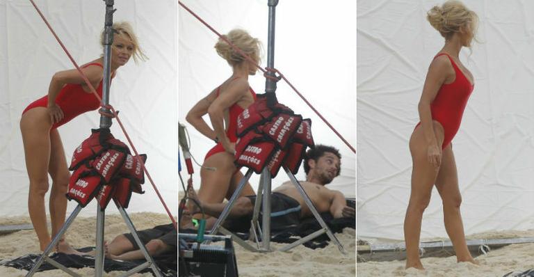 Pamela Anderson grava no Rio de Janeiro com ‘look Baywatch’