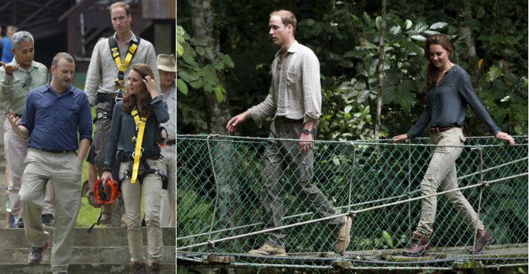 Kate Middleton e Príncipe William praticam arvorismo na Ásia