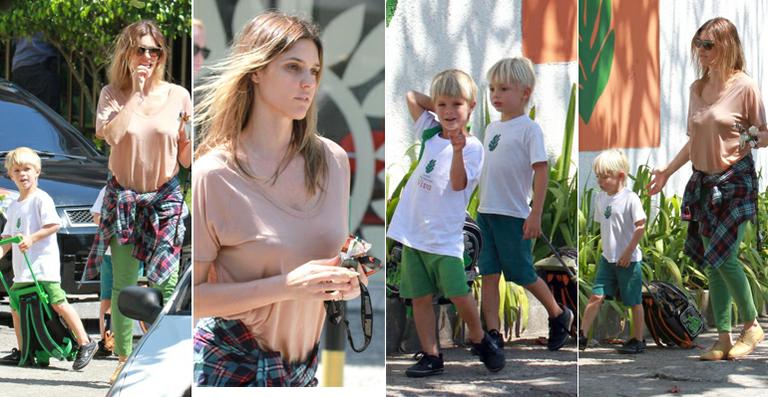 Supermãe, Fernanda Lima leva os gêmeos para a escola