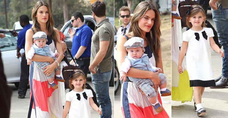 Alessandra Ambrosio leva os filhos para conferir partida de polo