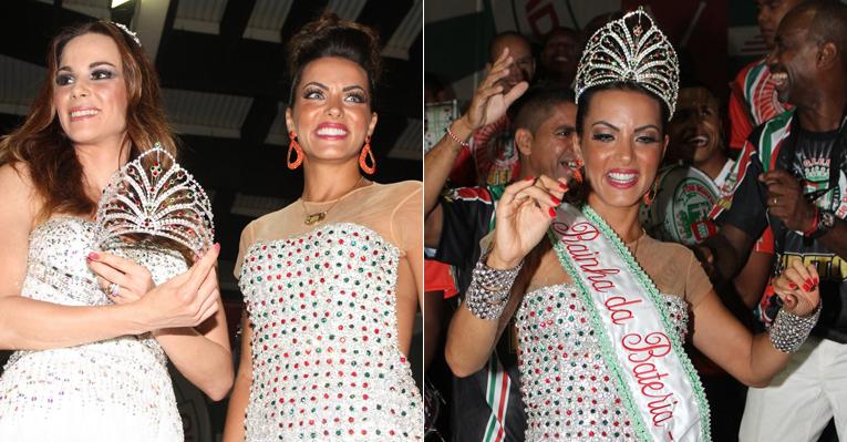 Carla Prata recebe das mãos de Ana Furtado a coroa de rainha de bateria da Grande Rio