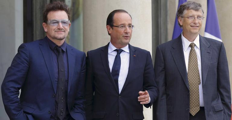 François Hollande recebe Bono e Bill Gates