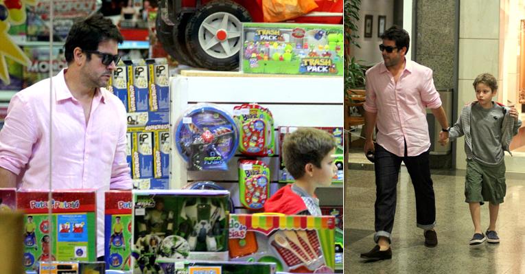 Murilo Benício passeia com o filho Pietro em shopping no Rio