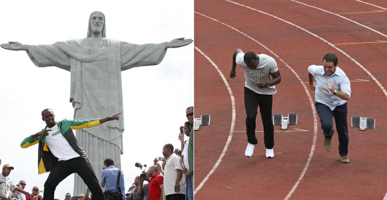 Usain Bolt visita o Cristo e vila olímpica no Rio