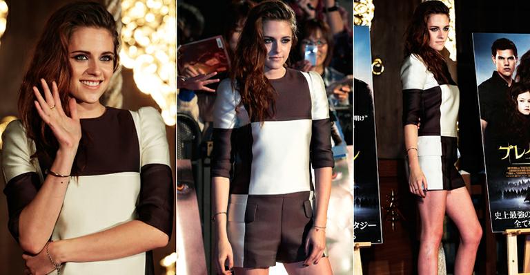 Com look curtíssimo, Kristen Stewart promove ‘Amanhecer – Parte 2’ no Japão