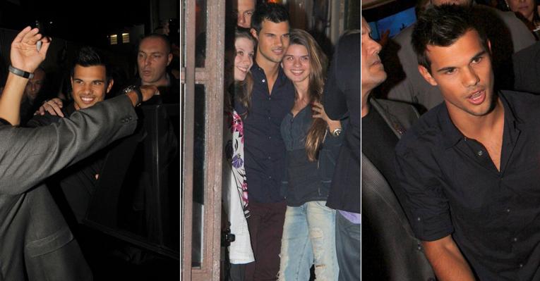 Taylor Lautner é assediado por fãs em restaurante no Rio
