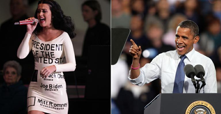 De ‘look cédula’, Katy Perry canta em comício de Obama