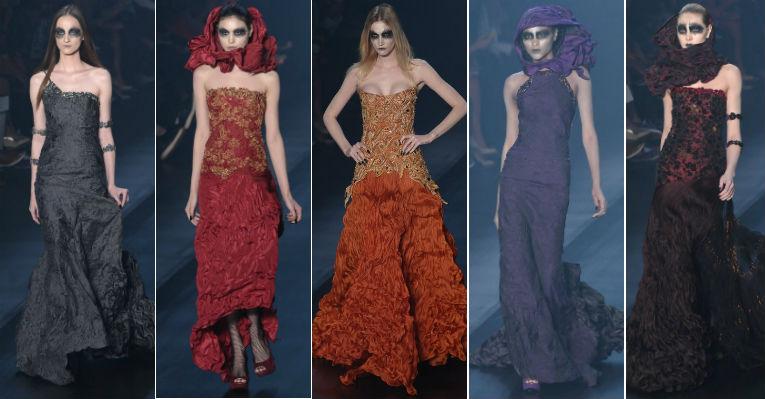 Em desfile teatral, Lino Villaventura combina luz dos cristais com make dark