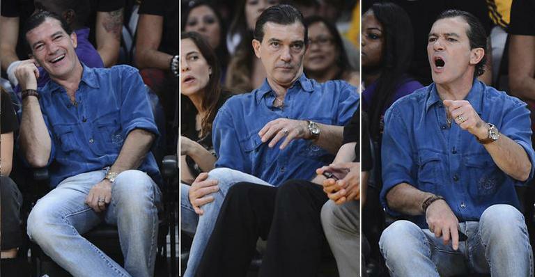 Antonio Banderas vibra em jogo de basquete nos Estados Unidos