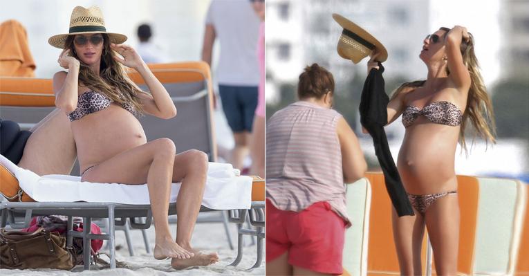 Na reta final da gravidez, Gisele Bündchen desfila o barrigão em Miami