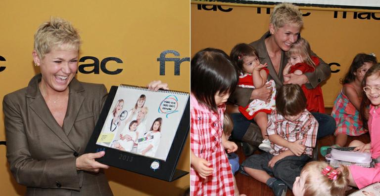 Xuxa lança calendário beneficente no Rio ao lado de crianças com Síndrome de Down