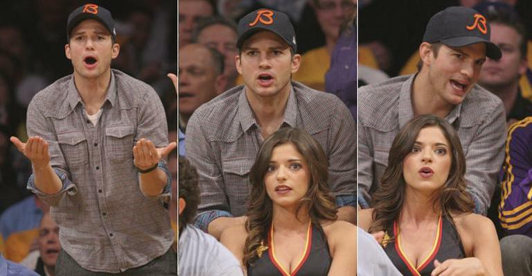 Ashton Kutcher se desespera em jogo do Los Angeles Lakers