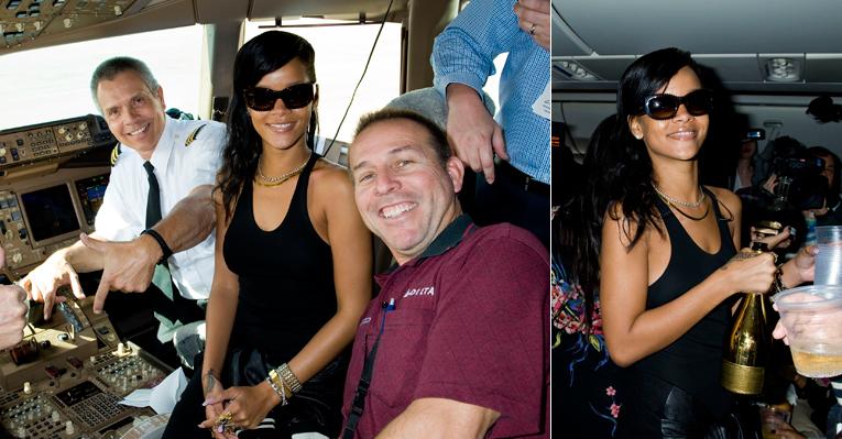 Rihanna estreia jato de turnê com muita festa
