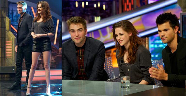 Kristen Stewart, Robert Pattinson e Taylor Lautner se divertem em programa espanhol