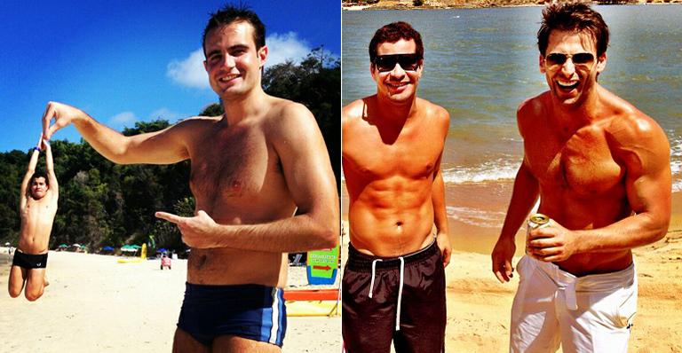 Thiago Martins, Max Fercondini e Henri Castelli se divertem na praia em Natal