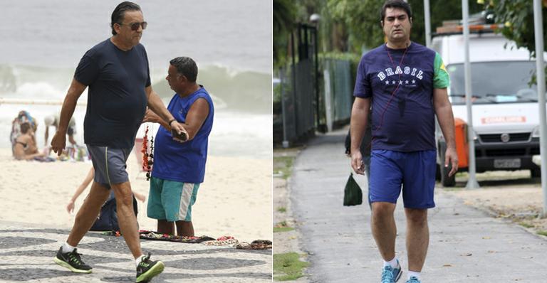 Galvão Bueno e Zeca Camargo aproveitam o tempo bom para se exercitarem no Rio