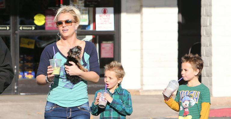 Britney Spears passeia com os herdeiros e um novo cãozinho