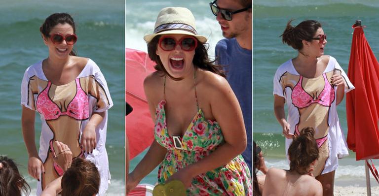 De férias, Giovanna Lancellotti aparece com figurino divertido na praia