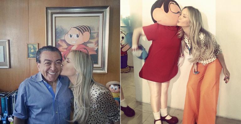 Claudia Leitte se diverte com personagens da Turma da Mônica