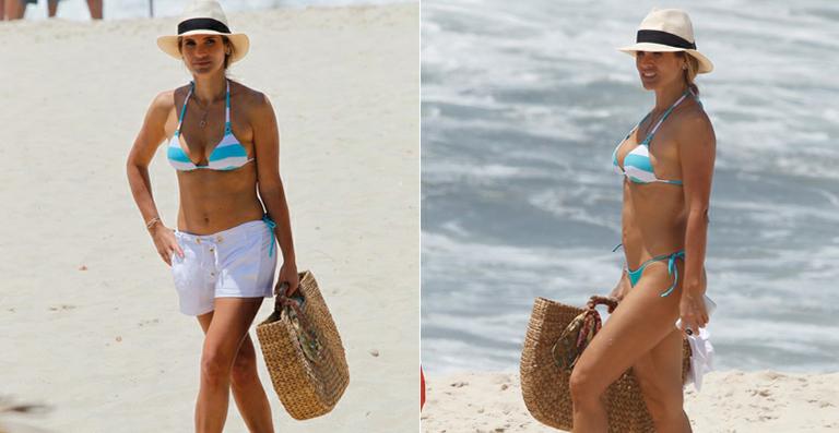Flávia Alessandra mostra boa forma em dia de gravação de ‘Salve Jorge’ na praia