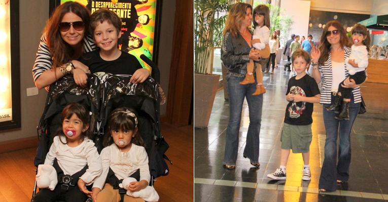 Giovanna Antonelli leva os filhos ao teatro no Rio