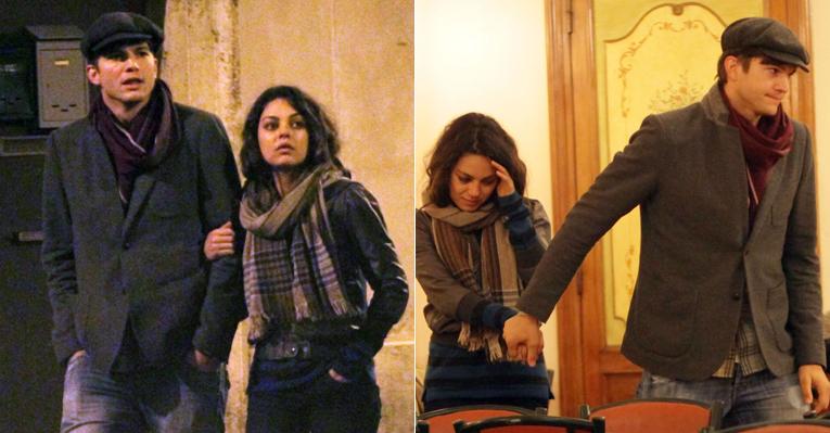 Ashton Kutcher e Mila Kunis aproveitam passeio romântico em Roma, na Itália