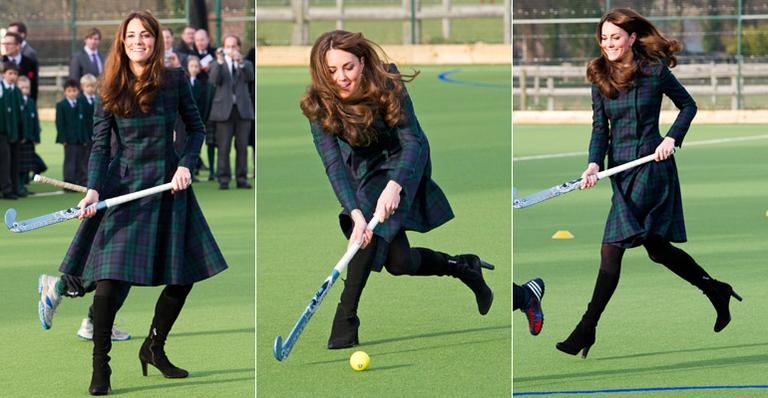 Kate Middleton joga hóquei de salto alto