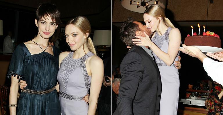 Amanda Seyfried comemora aniversário com Hugh Jackman e Anne Hathaway