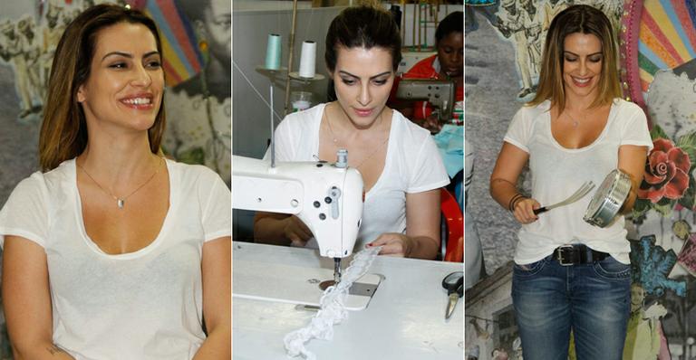 Cleo Pires visita os bastidores do barracão da Grande Rio