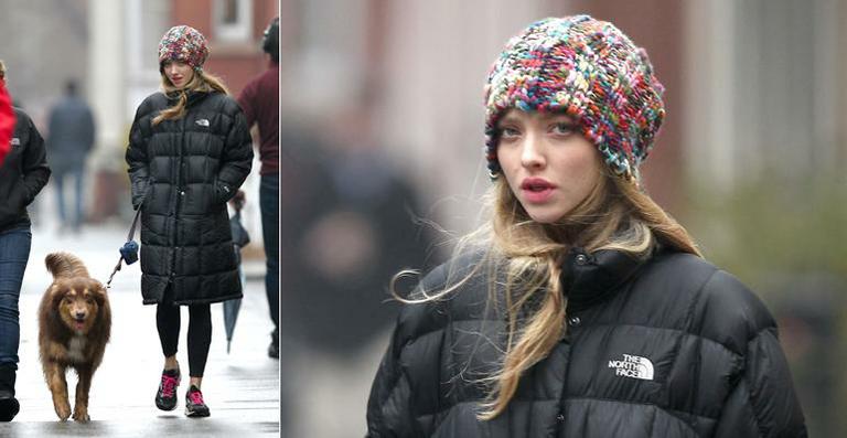 Amanda Seyfried curte passeio com seu cachorro por Nova York