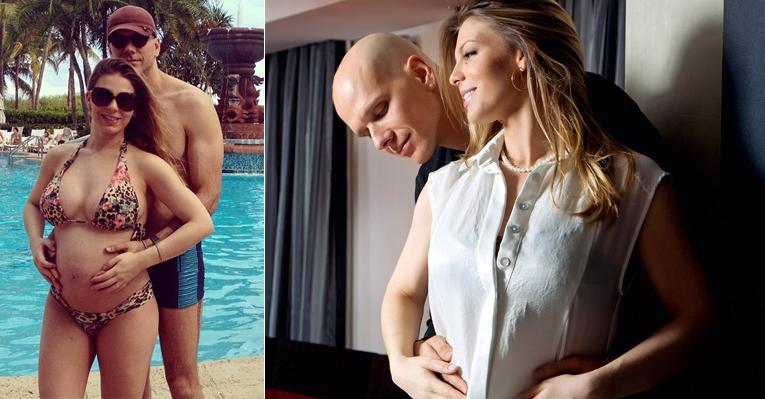 Grávida de seis meses, Sheila Mello curte piscina com Fernando Scherer