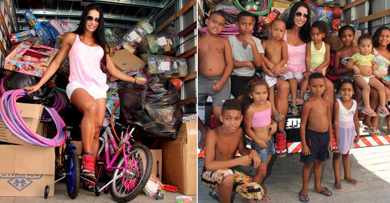 Gracyanne Barbosa distribuiu presentes e fez a alegria de crianças carentes neste Natal