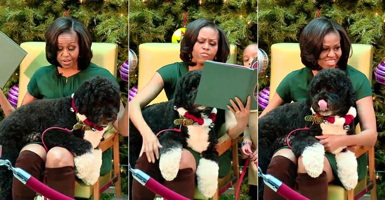 Cãozinho Bo rouba cena enquanto Michelle Obama lê conto de Natal