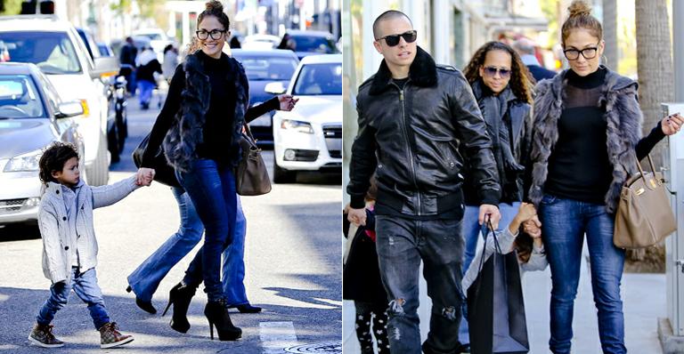 Jennifer Lopez vai às compras com os filhos e o namorado Casper Smart