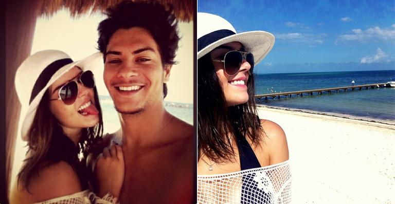 Giovanna Lancellotti e Arthur Aguiar curtem férias em Cancún