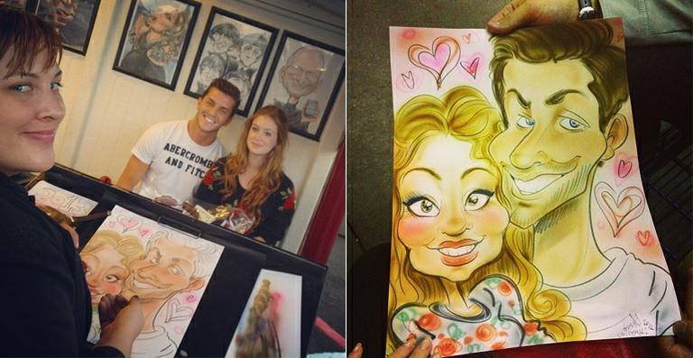 Marina Ruy Barbosa e Klebber Toledo viram caricaturas em viagem de férias
