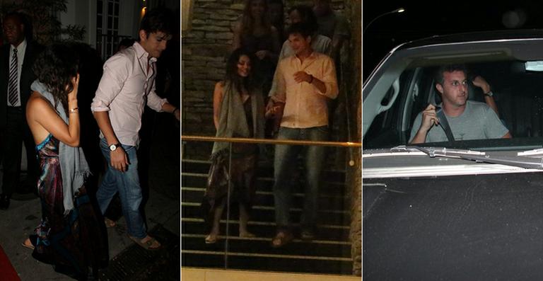 Ashton Kutcher e Mila Kunis vão a restaurante com Luciano Huck