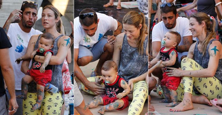 Luana Piovani e Pedro Scooby pintam e bordam com Dom em tarde de lazer