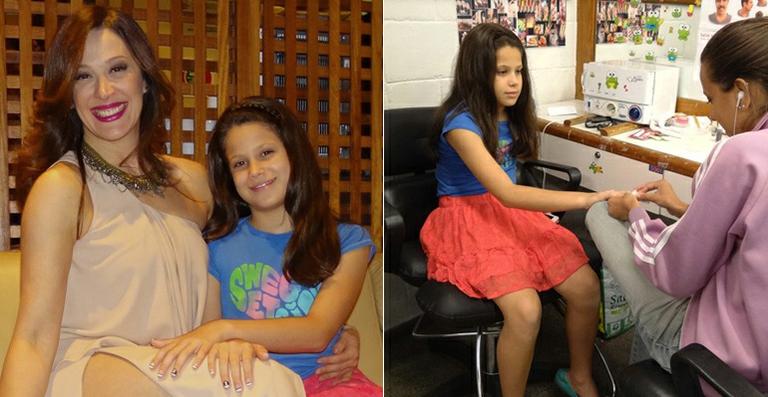 Sophia visita Claudia Raia nas gravações de ‘Salve Jorge’ e faz as unhas