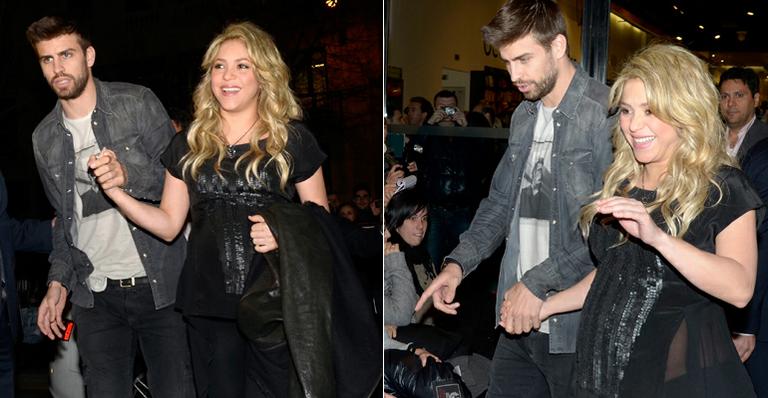 Ao lado de Gerard Piqué, Shakira exibe barrigão em lançamento de livro do pai