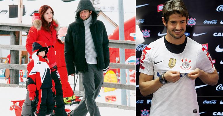 Alexandre Pato e Barbara Berlusconi esquiam em Saint Moritz, na Suíça