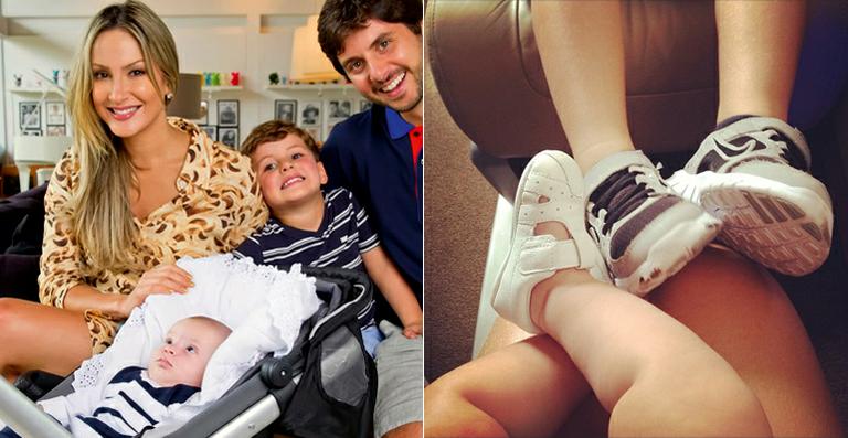 Claudia Leitte mostra os pés dos filhinhos durante viagem