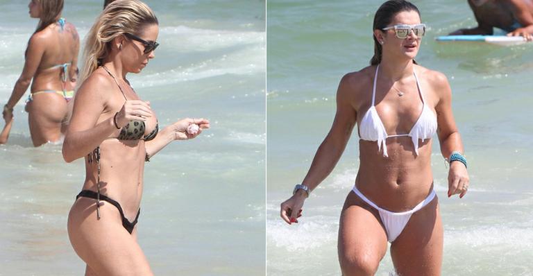 Danielle Winits e Mirella Santos desfilam suas curvas em praia do Rio de Janeiro