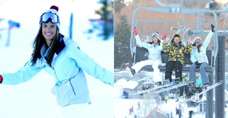 Alessandra Ambrosio pratica snowboard nas montanhas dos EUA